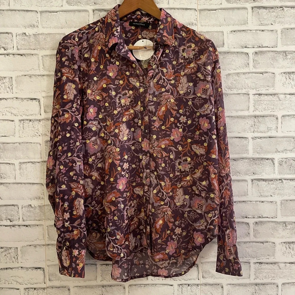 NWT!! Women’s Olivaceous purple blush gold shimmer button down top, Small - Picture 1 of 7